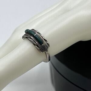 Zuni C L Panteah Signed Vintage‎ 925 Sterling Inlaid Malachite Ring